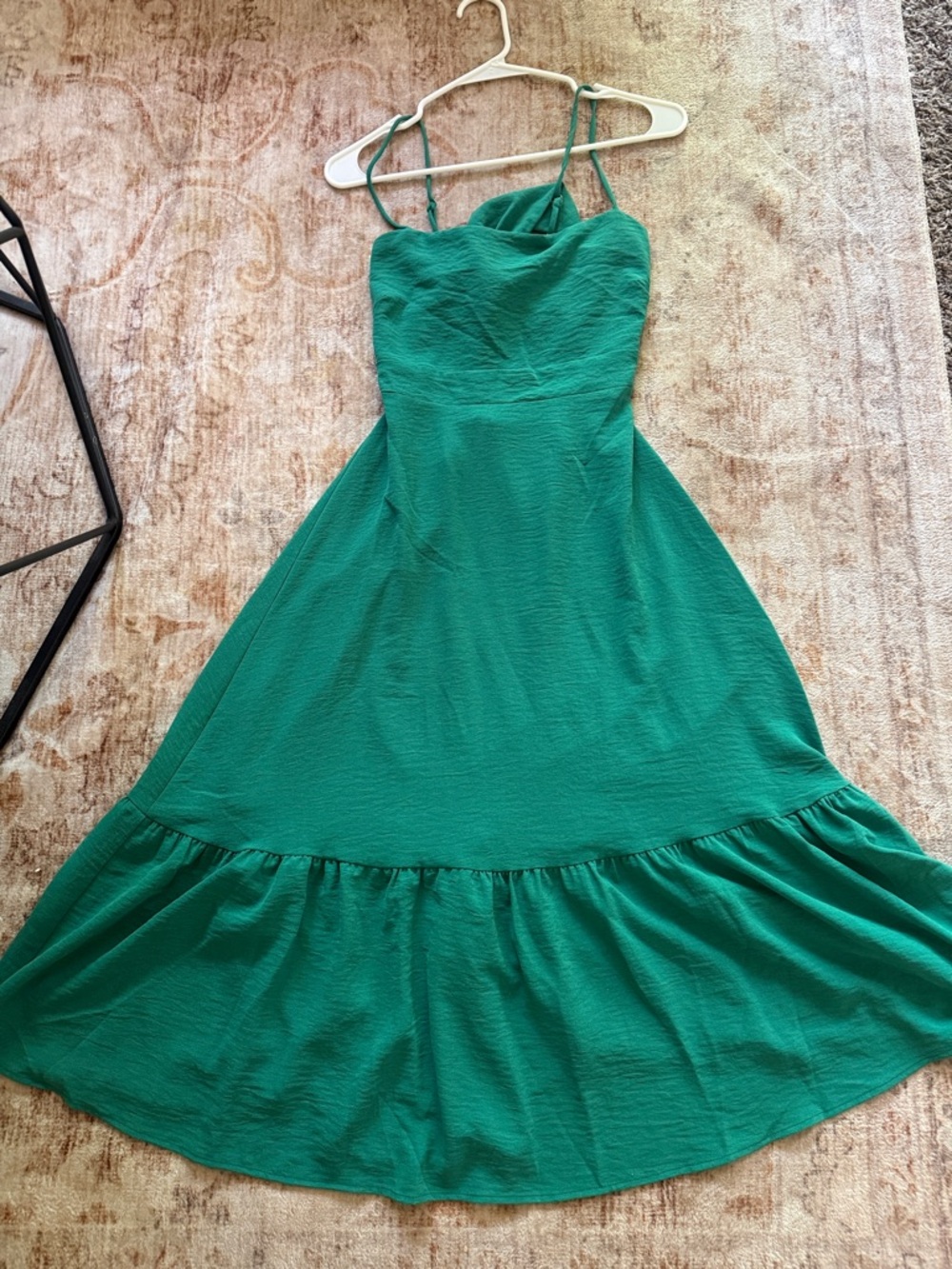 Windsor Teal Green Spaghetti Strap Midi Dress with Ruffle Hem